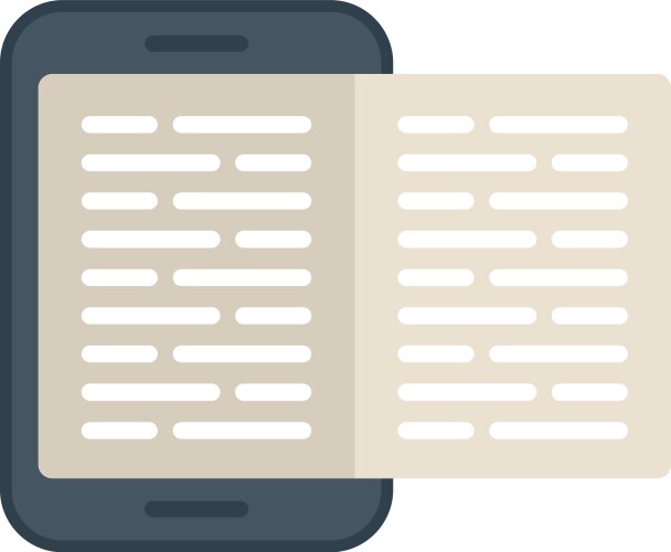 Smartphone displaying open book with text for e vektorbild