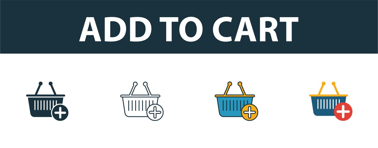 Add to cart icon set four elements in different vector image