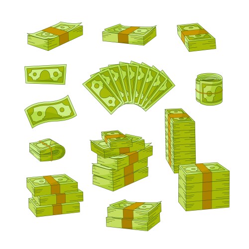 Money Stack Pile Set - Green Vector Image