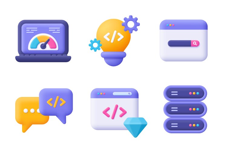 Web development seo coding and programming 3d vector image