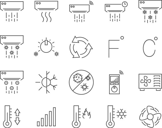 Line air conditioning icons Royalty Free Vector Image