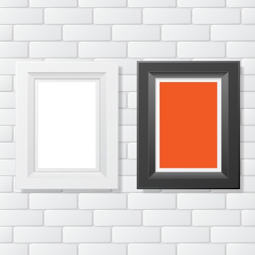 Black frame on white brick wall mock up Royalty Free Vector