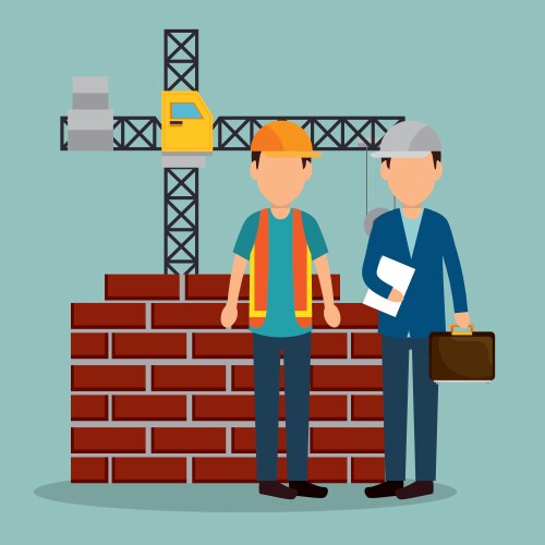 Construction worker with under icons – Royalty-Free Vector | VectorStock