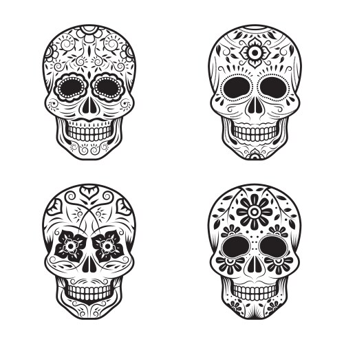 Day of the Dead Skulls - Sugar Skull Set Vector Image