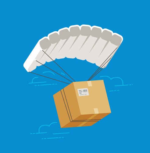 Parachute with cardboard box delivery service Vector Image