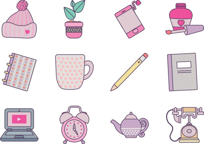 Isolated cute objects line and fill style icon set vector image