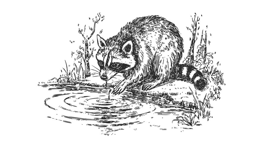 Raccoon Drinking from Pond Vector Image