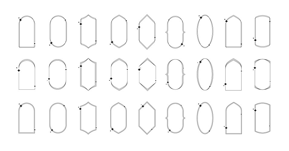 Set of minimal linear frames with sparkles vector image