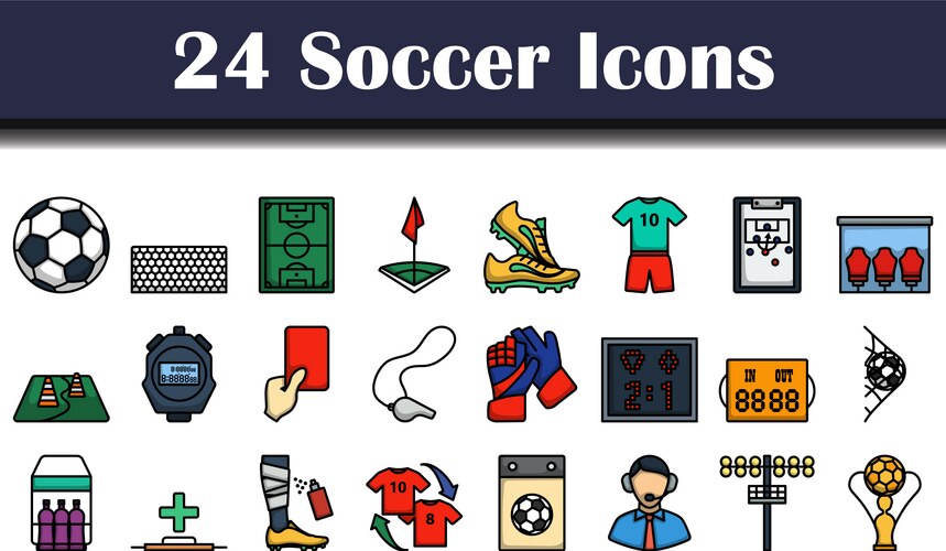 Soccer football icon set in colorline style Vector Image