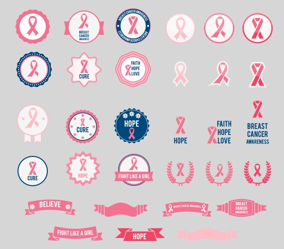 Breast Cancer Awareness Ribbons & Badges Vector Image
