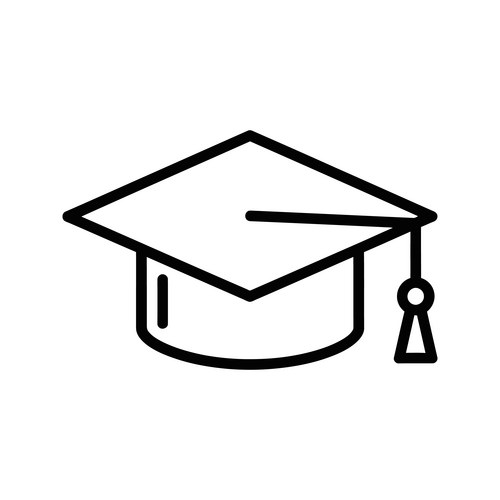 A graduation cap icon in black line art Vector Image