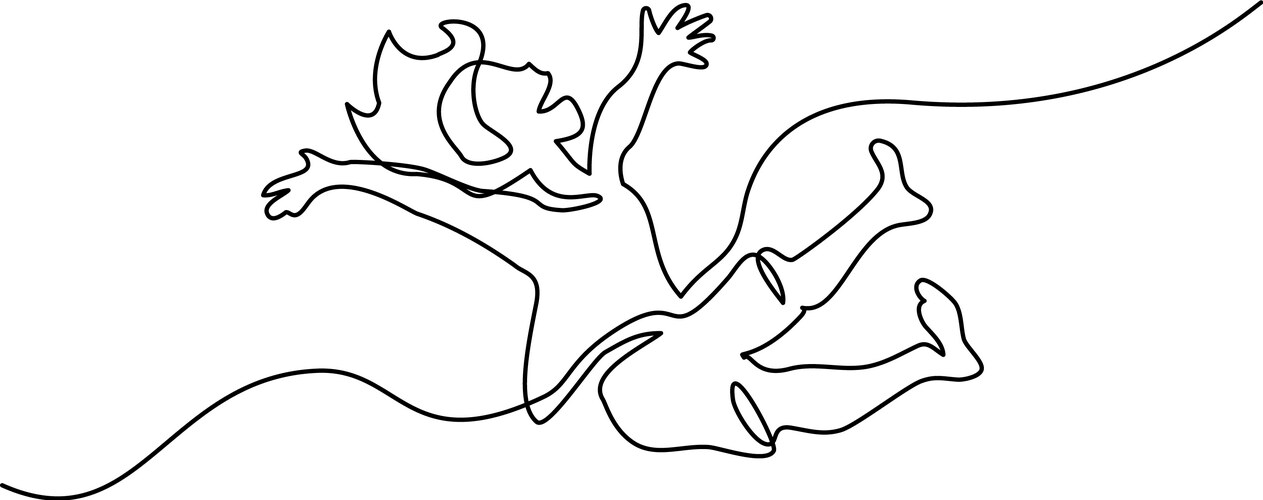 Continuous Line Girl Jumping Vector Image