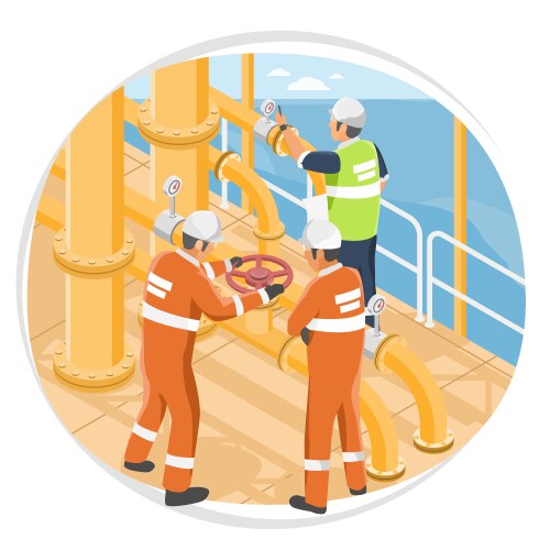 workers and engineer on oil gas industry vector image