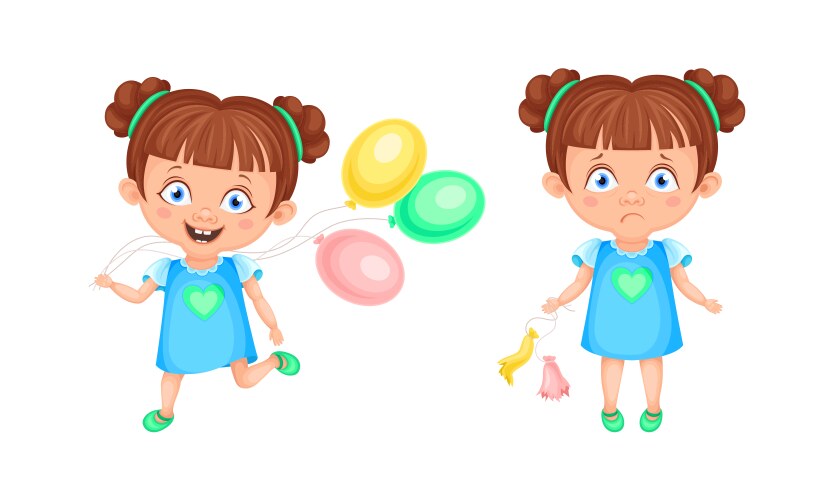 Cute emotional little girl in blue dress showing Vector Image