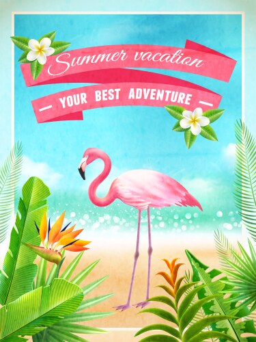 Pink Flamingo Summer Vacation Poster Vector Image