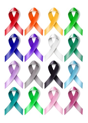 Six colorful awareness ribbons arranged two rows Vector Image