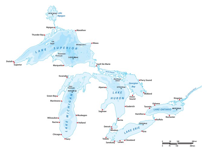 map great lakes usa canada vector image