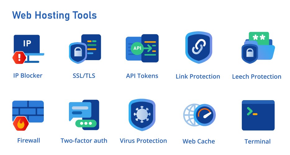 Web hosting tools icon set service from ssl ip vektorbild