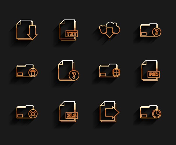 Set line delete folder xls file document vector image