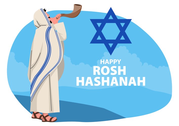 Shofar Blowing - Rosh Hashanah Art Vector Image