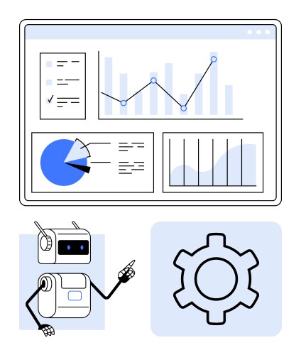 Robot pointing at analytics dashboard with graphs vector image