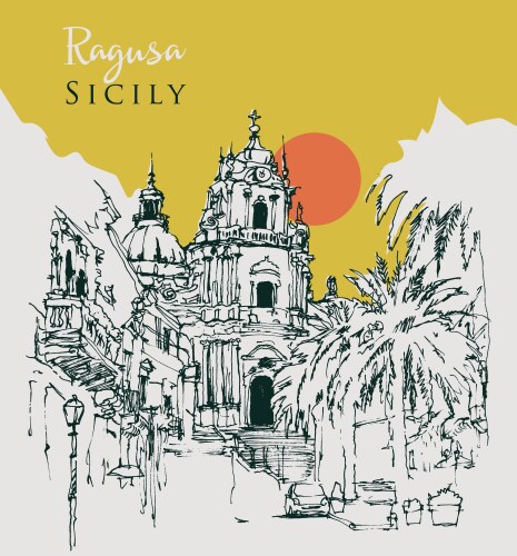 San Giorgio Cathedral, Ragusa - Sketch Vector Image