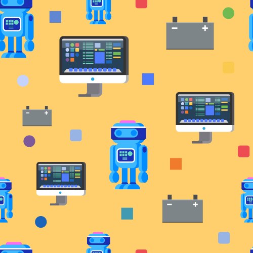 Robot programming seamless pattern flat character vector image