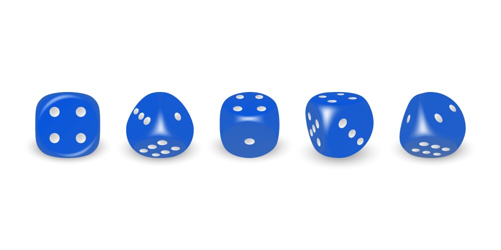 3d realistic blue game dice with white dots vector