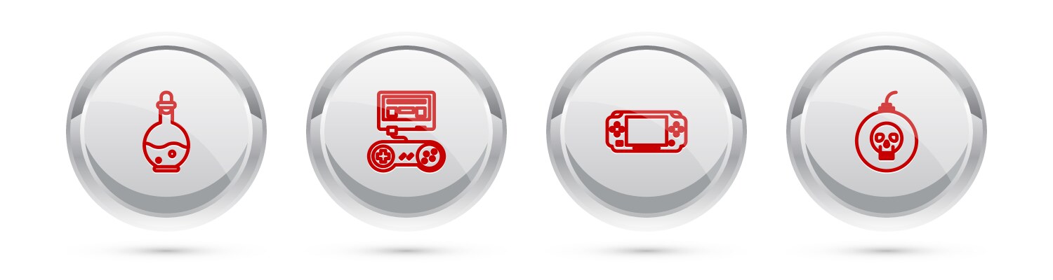 Set line bottle with magic elixir game console vector image
