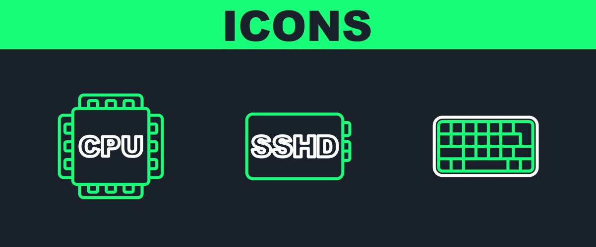 Set line keyboard processor with cpu and sshd vector image