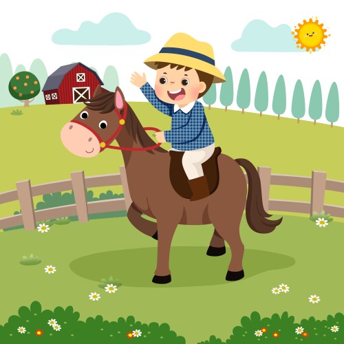 cartoon little boy riding a horse vector image