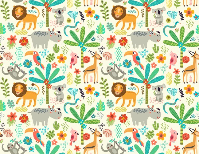 Basic rgbseamless pattern with jungle animals Vector Image