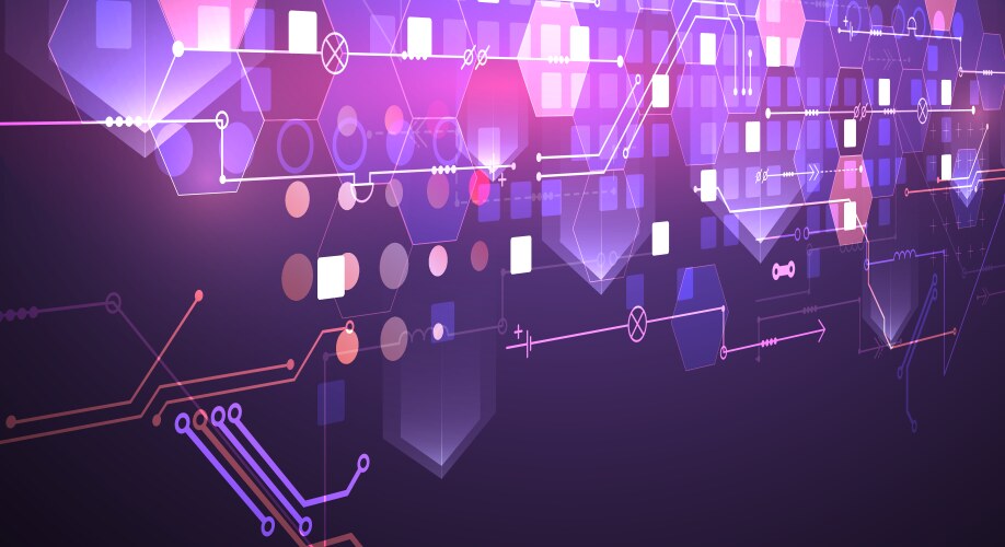 Abstract circuit board and hexagons on gradient vector image