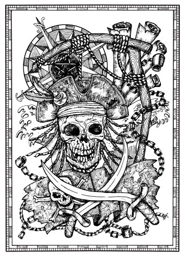 Pirate Skull with Jolly Roger & Gallows Vector Image