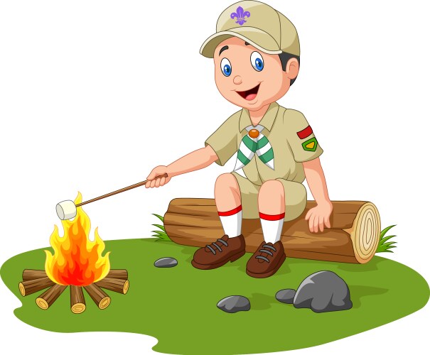 Scout Roasting Marshmallow Around Campfire Vector Image