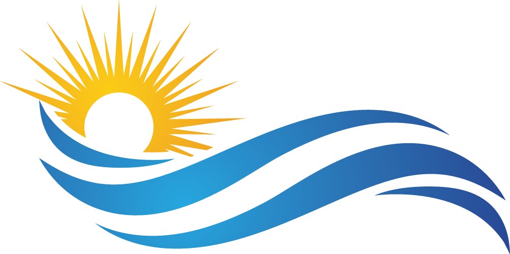 Sun and water waves design elements Royalty Free Vector