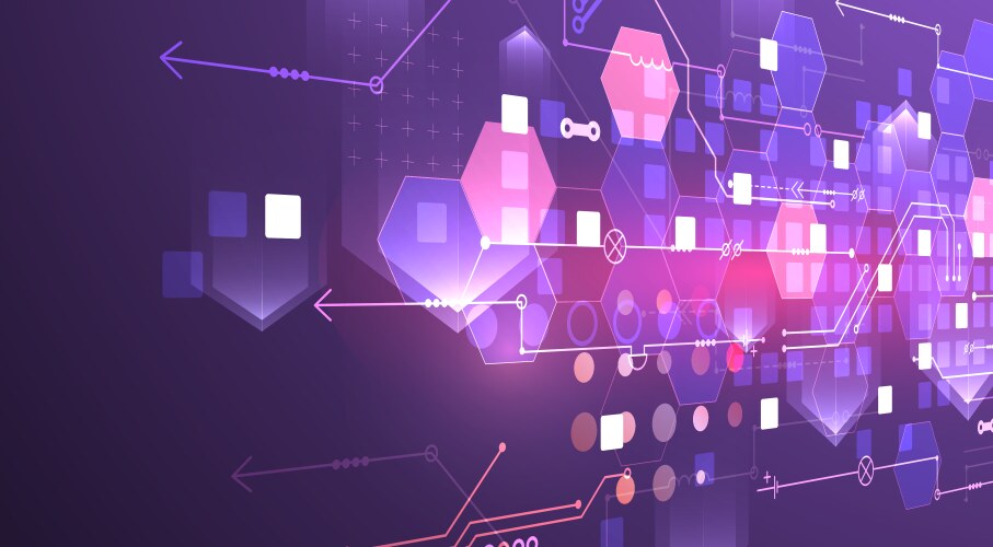 abstract circuit board and hexagons on gradient vector image