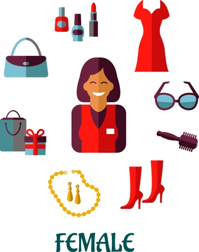 female shopping flat icons vector image