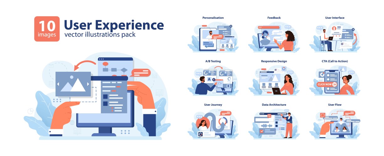 User experience set flat Royalty Free Vector Image