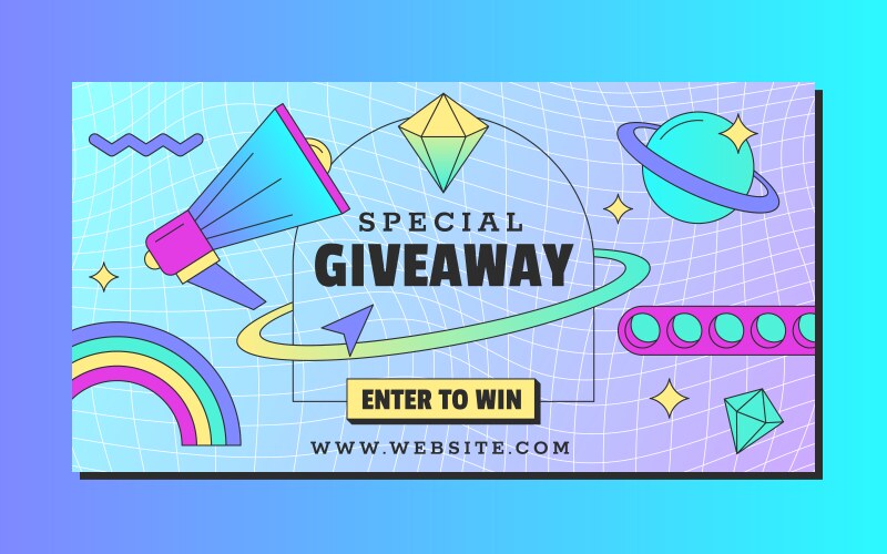 retro vaporwave giveaway horizontal banner vector