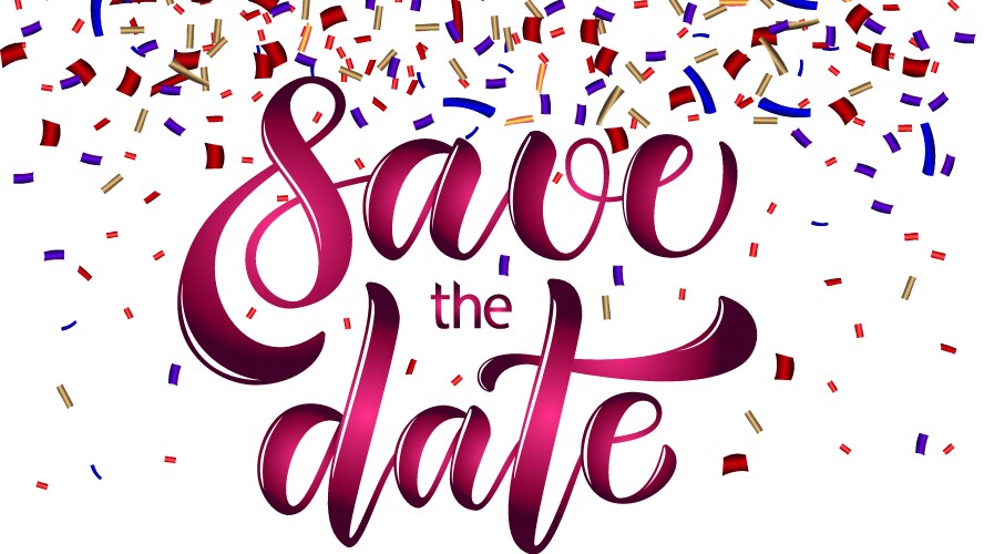 Calligraphy text save the date for card inv vector image