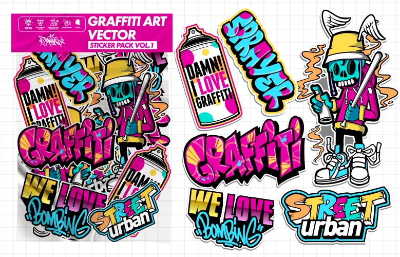 Graffiti sticker pack Royalty Free Vector Image