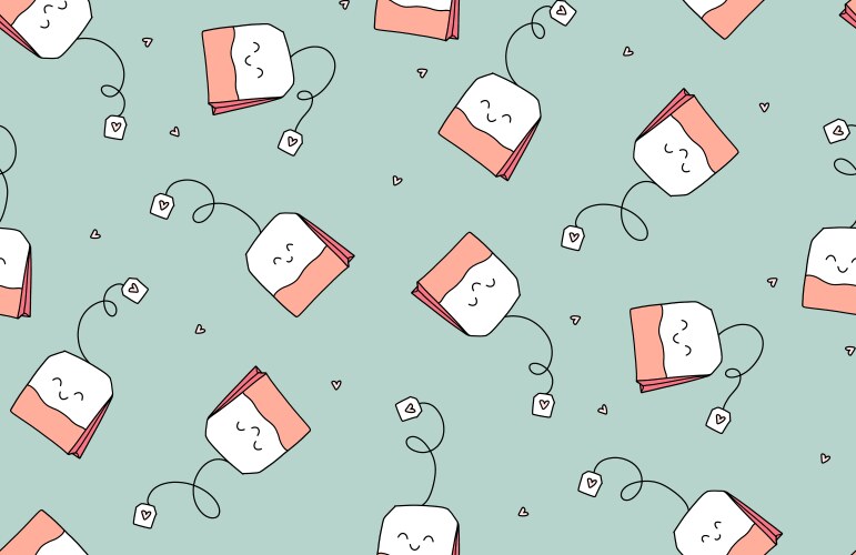 Tea bag seamless pattern kawaii childish design vector image