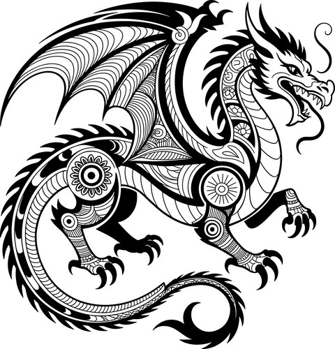 Intricate mechanical dragon with detailed patterns Vector Image