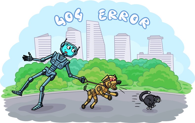Web page template error 404 android robot dog vektorbild
