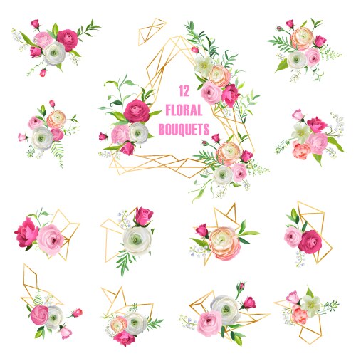 Pink Floral Wreath Set Vector Image