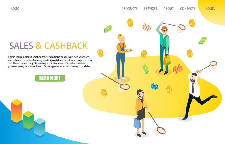 Sales and cashback landing page website vector image