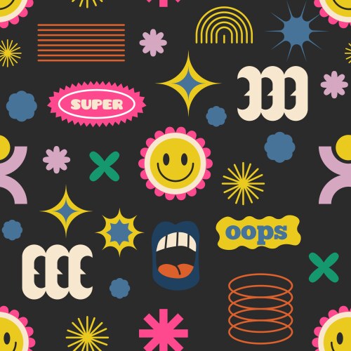 retro happy motifs collage art vector