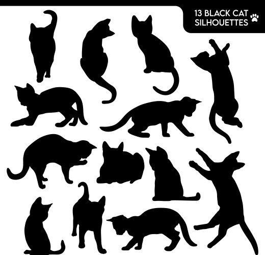 Black Cat Silhouettes - 13 Shadow Cats Vector Image