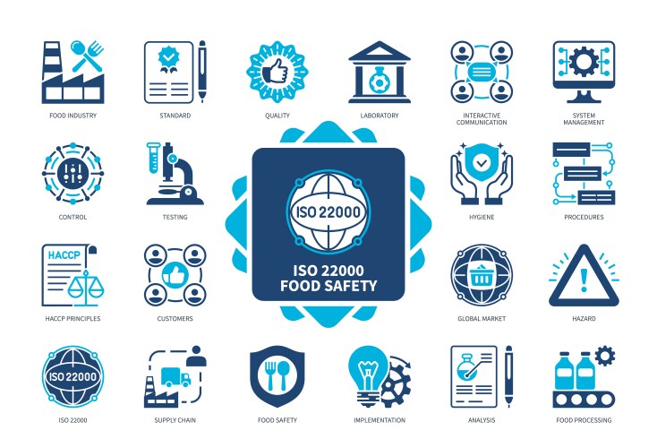 iso 22000 solid icon set vector image vector image